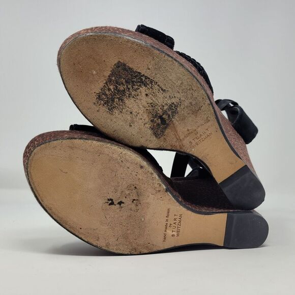 Stuart Weitzman Sandals Womens 9 Cheetah Print Wedge Platform Velvet Ankle Ties - Picture 6 of 10